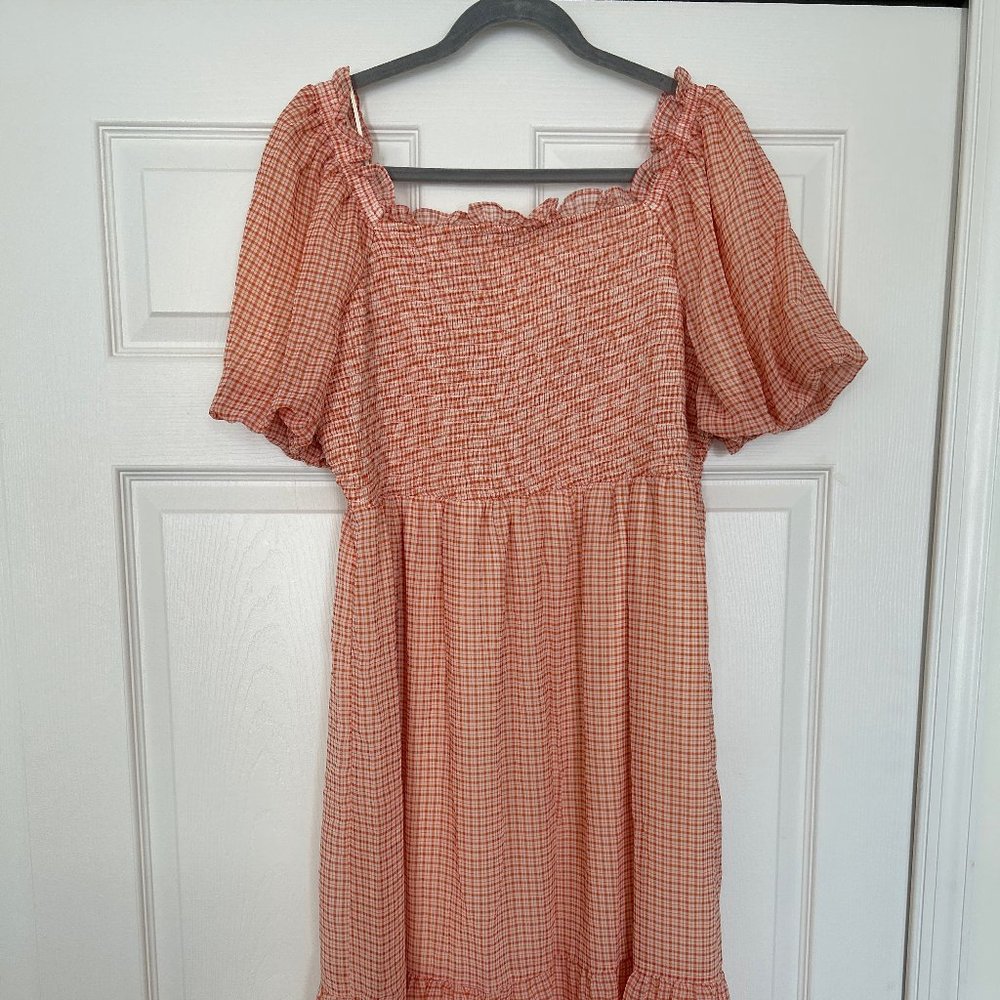LC Lauren Conrad smocked bodice and puff sleeves midi dress